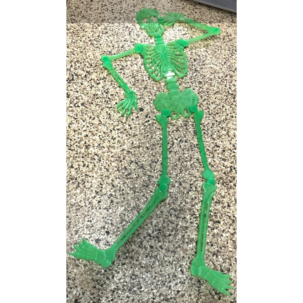 Vintage Glow In Dark Plastic Jointed Skeleton Halloween Prop Retro Decor 34in